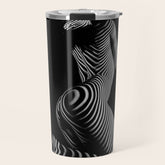 0721s-MM BW Fine Art Nude Tiger Striped Woman on Her Knees Travel Mug