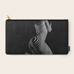 0721s-MM BW Fine Art Nude Tiger Striped Woman on Her Knees Carry All Pouch
