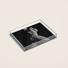 0721s-MM BW Fine Art Nude Tiger Striped Woman on Her Knees Acrylic Tray