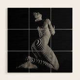 0721s-MM BW Fine Art Nude Tiger Striped Woman on Her Knees Wood Wall Art