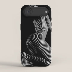 0721s-MM BW Fine Art Nude Tiger Striped Woman on Her Knees iPhone Case