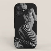 0721s-MM BW Fine Art Nude Tiger Striped Woman on Her Knees iPhone Case