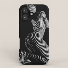 0721s-MM BW Fine Art Nude Tiger Striped Woman on Her Knees iPhone Case