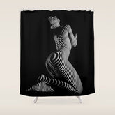 0721s-MM BW Fine Art Nude Tiger Striped Woman on Her Knees Shower Curtain