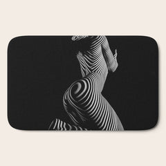 0721s-MM BW Fine Art Nude Tiger Striped Woman on Her Knees Bath Mat