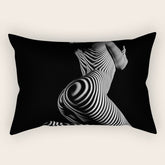 0721s-MM BW Fine Art Nude Tiger Striped Woman on Her Knees Rectangular Pillow