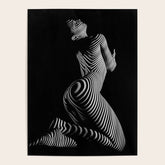 0721s-MM BW Fine Art Nude Tiger Striped Woman on Her Knees Poster