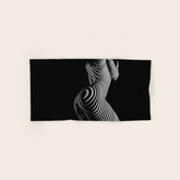 0721s-MM BW Fine Art Nude Tiger Striped Woman on Her Knees Bath Towel