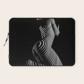 0721s-MM BW Fine Art Nude Tiger Striped Woman on Her Knees Laptop Sleeve