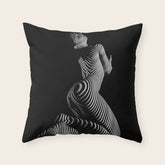 0721s-MM BW Fine Art Nude Tiger Striped Woman on Her Knees Throw Pillow