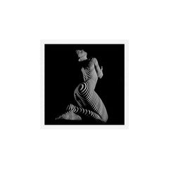 0721s-MM BW Fine Art Nude Tiger Striped Woman on Her Knees Art Print