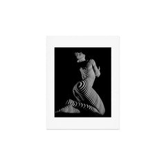 0721s-MM BW Fine Art Nude Tiger Striped Woman on Her Knees Art Print