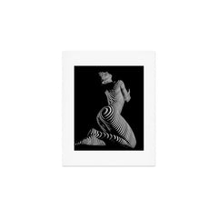 0721s-MM BW Fine Art Nude Tiger Striped Woman on Her Knees Art Print