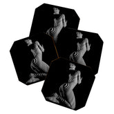 0721s-MM BW Fine Art Nude Tiger Striped Woman on Her Knees Coaster