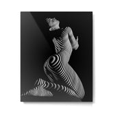 0721s-MM BW Fine Art Nude Tiger Striped Woman on Her Knees Metal Print