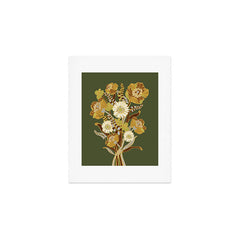 70s, flowers, green, retro, vintage, floral bouquet, olive green Art Print