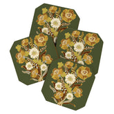 70s, flowers, green, retro, vintage, floral bouquet, olive green Coaster