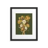 70s, flowers, green, retro, vintage, floral bouquet, olive green Framed Art Print