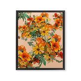 70s Pastel Floral on pink blush Boho Framed Canvas Print