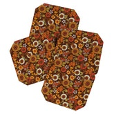 70s retro ditzy flowers, boho, browns, orange, hippie Coaster