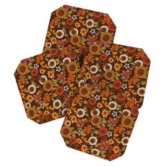 70s retro ditzy flowers, boho, browns, orange, hippie Coaster