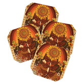 70s, Sunflower, retro, rainbow, warm colors, 60s, boho Coaster
