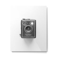 A Kodak Brownie analog vintage camera on a white background Retro photography in black and white Metal Print