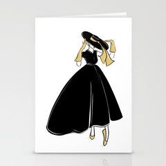 1950's Inspired Fashion Illustration Black & White with Gold Stationery Card
