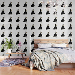 1950's Inspired Fashion Illustration Black & White with Gold Wallpaper
