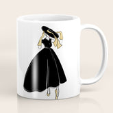 1950's Inspired Fashion Illustration Black & White with Gold Coffee Mug
