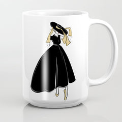 1950's Inspired Fashion Illustration Black & White with Gold Coffee Mug