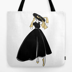 1950's Inspired Fashion Illustration Black & White with Gold Tote Bag