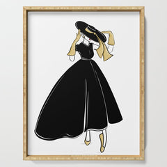 1950's Inspired Fashion Illustration Black & White with Gold Serving Tray