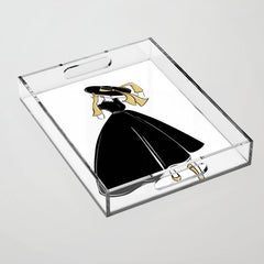 1950's Inspired Fashion Illustration Black & White with Gold Acrylic Tray