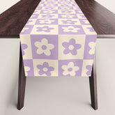 90s flowers checkers cream and lilac Table Runner