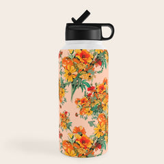70s Pastel Floral on pink blush Boho Water Bottle