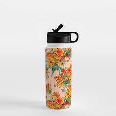 70s Pastel Floral on pink blush Boho Water Bottle