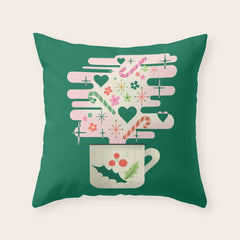 A Cup of Cheer - Warm Wishes Festive Holiday Mug Throw Pillow