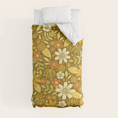 1970s Retro Flowers Pattern in Yellow, Orange & Olive Green Comforter