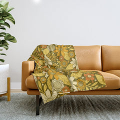 1970s Retro Flowers Pattern in Yellow, Orange & Olive Green Throw Blanket