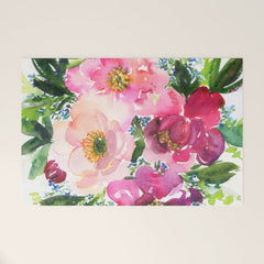 5 pink peonies in watercolor Welcome Mat