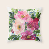 5 pink peonies in watercolor Throw Pillow