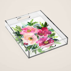 5 pink peonies in watercolor Acrylic Tray