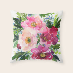 5 pink peonies in watercolor Throw Pillow