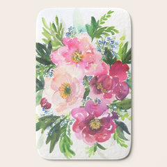 5 pink peonies in watercolor Bath Mat