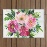 5 pink peonies in watercolor Outdoor Rug