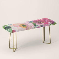 5 pink peonies in watercolor Bench