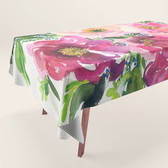 5 pink peonies in watercolor Tablecloth