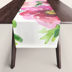5 pink peonies in watercolor Table Runner