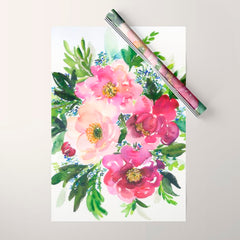 5 pink peonies in watercolor Wrapping Paper